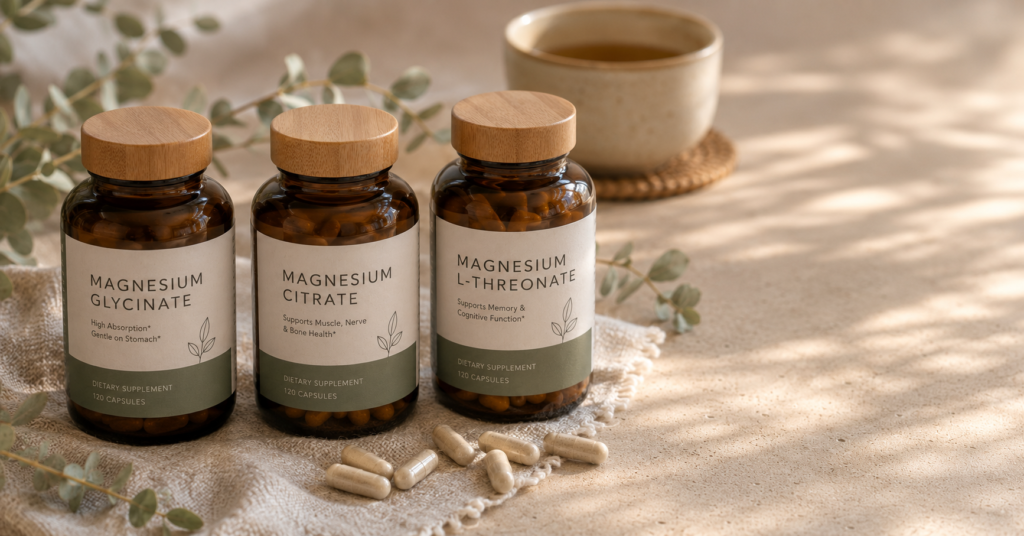magnesium supplement bottles glycinate citrate threonate comparison